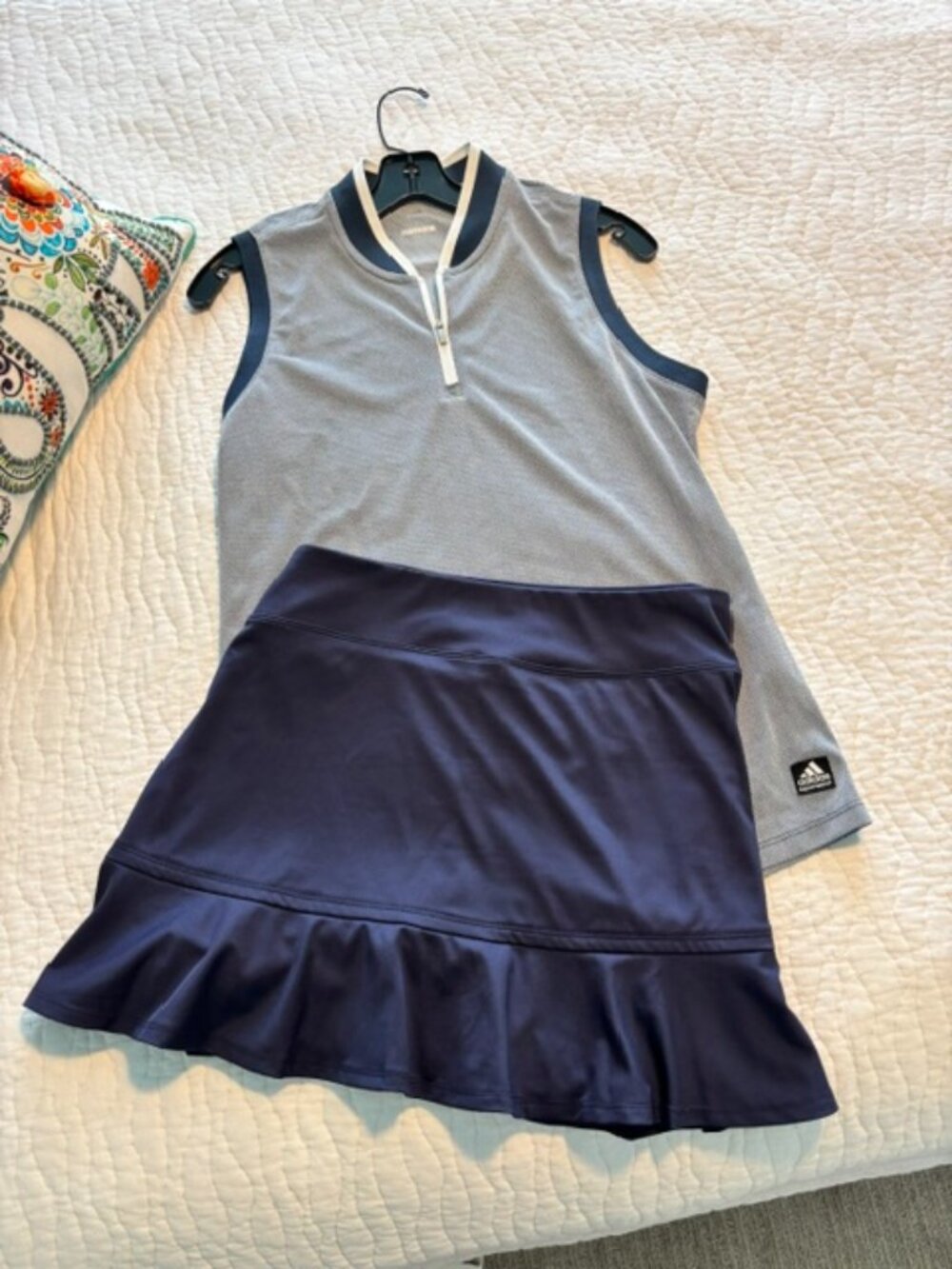 Pickelball, golf or errands anyone? Adidas top and Tommy Bahama Golf skort